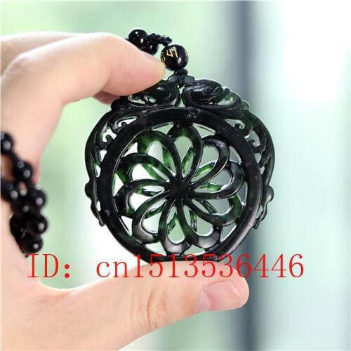 Hollow Out Double-sided Carved Dragon Jade Pendant Natural Black Green Geometric Necklace Charm Jewellery Fashion Amulet Gifts