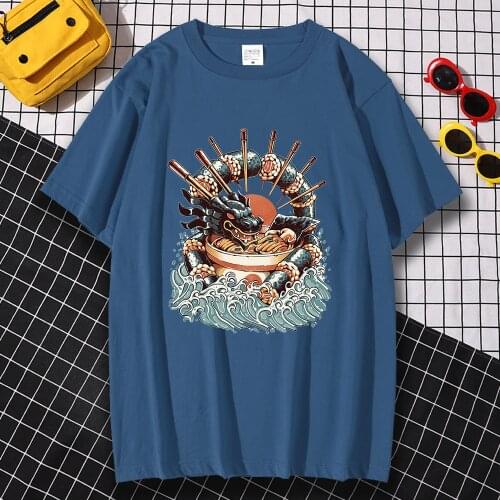 Ukiyo E Style Sushi And Ramen Dragon Printing T-Shirt Mens Casual Simplicity Top Pattern Brand Clothes Funny Brand Man T-Shirt
