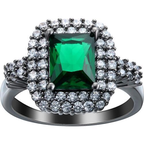 Hainon New Design Black Gold Color Green Stone Finger Ring for Women Christmas Gifs Red Zircon Vintage Jewelry Distribution