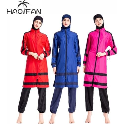 HAO FAN New 2019 summer stitching style Burkinis muslim swimwear hijab Conservative Muslimah Swimsuit Beach Swimming Islamic