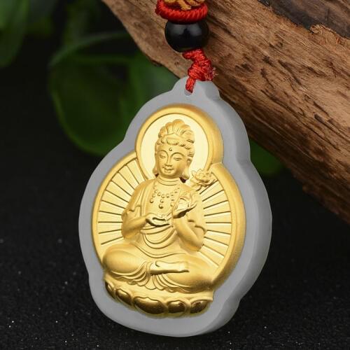 Hetian jade inlaid gold Jade Pendant Necklace Buddha gold Jade pendant For Men and Women Fine Jewelry