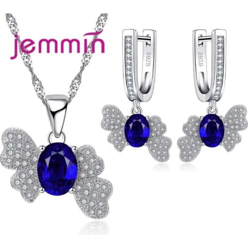 High-End Oval Sapphire Jewelry Set Hot Sale 925 Sterling Silver Necklace Earrings Sets Women Girls Best Gift Wholesale