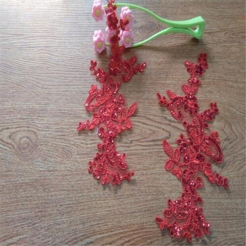 2pairs New Arrival Red Glitter Lace Applique Flower Sewing Trims Wedding Decoration 27X14cm BD0242