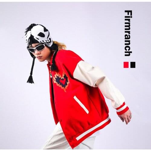 Firmranch New Fashion American Streetwear Casual Baseball Jacket Skeleton Hearts Black/Red Autumn/Winter Coat Men/Women Jerseys