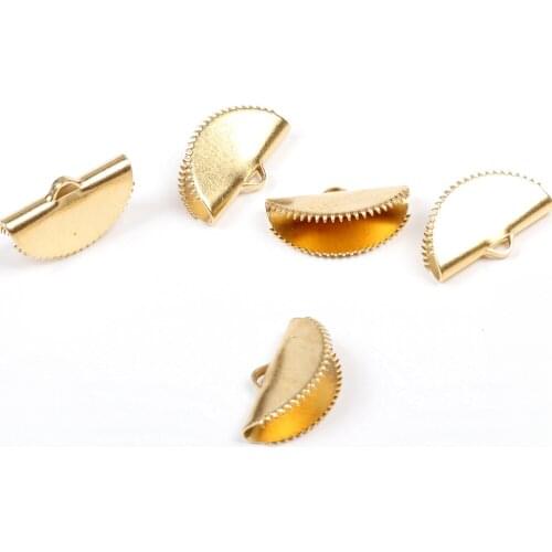 Brass Ribbon Crimps,Raw Brass Ribbon Clasp,Half Moon Crimp End,Cord End, Fasteners Clasp, Round Ribbon Claws,20mmx12mm-RB1027