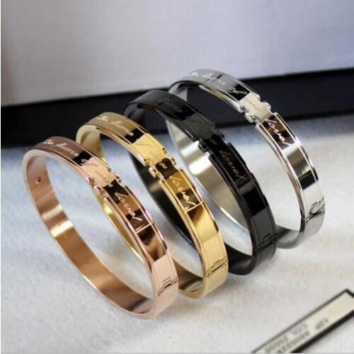 Hot Sale Top Quality Fashion Stainless Steel Bracelet OL Style Micro Mosaic Single A Zircon Charms Letter Bangle for Men Women