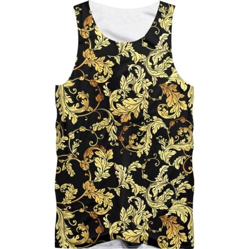 IFPD New Mens Tank Tops Golden Leaves 3d-printed Casual Summer Vogue Trendy Baroque Cool Quick-dry Sleeveless Vest Dropshipping