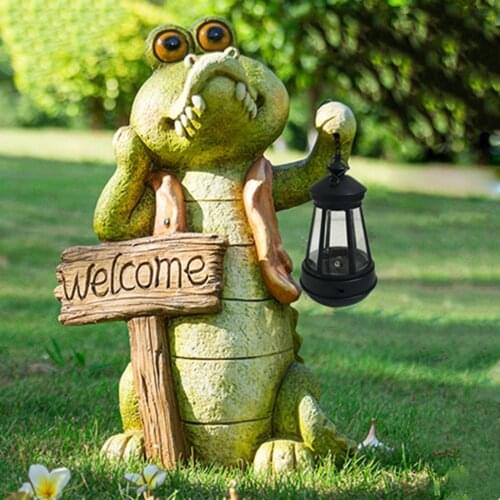Cute Alligator Solar Garden Crocodile Crocodilian Figurine Outdoor Decors