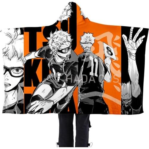 Fashion Indoor Home Poncho Haikyuu!! Japan Anime Boys Girls Blanket Hoodie Unisex Lazy Blanket Flannel with Cape Warm Soft