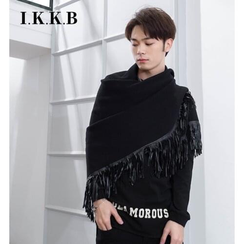 Shawl mens autumn and winter Cape style Korean version handsome cardigan tassel sweater versatile personality black cape trend