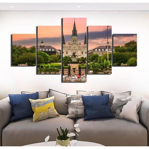 Wall Art Canvas Paintings Home Decor Castle Building Poster 5 Pieces Overlooking Landscape Pictures Living Room