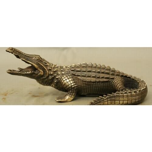 Wholesale factory 10" Decoration Brass Chinese Bronze Animals Winning Victory Crocodile Alligator Statue