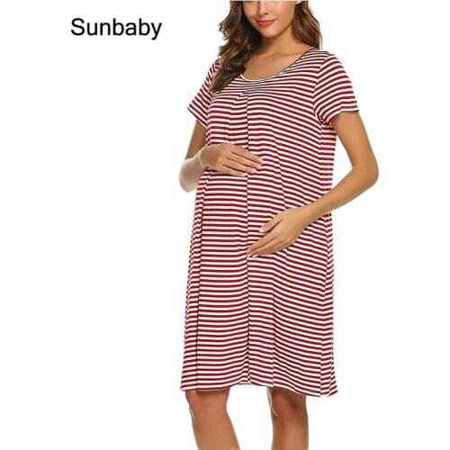 SUNbaby nursing dress A knee-length lactation dress with striped short sleeves robe grossesse Q0407
