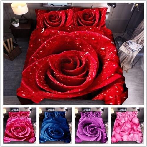 3D Red Rose Duvet Cover Girl Bedding Set Dandelion Sunflower Reactive Flower Garden Printing Home Textile Queen Size 2 / 3pcs