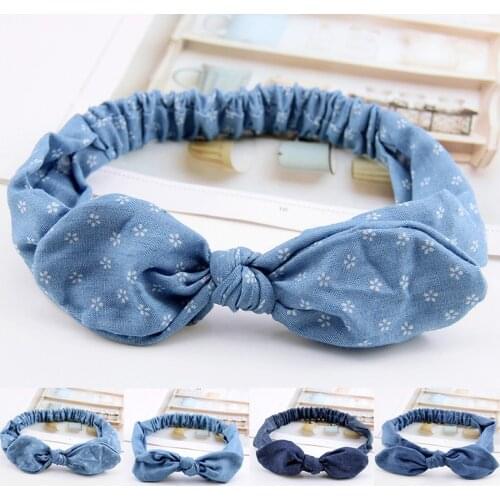 Denim Bow Headband Elastic Hair Bands Hair Accessory Women Headband Cute Ear Hairbands Flower Knot Headdress Hairband Headbands