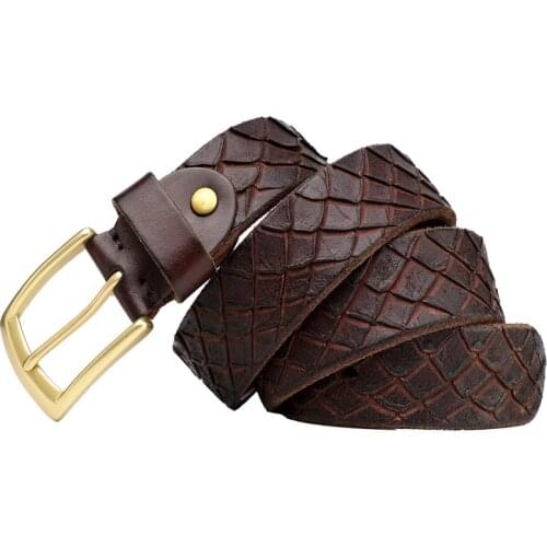 High Quality Male Cowhide Leather Belt Men Classic Retro Copper Buckle Brown Black Fashion Thick Luxury Genuine Leather Belt Man