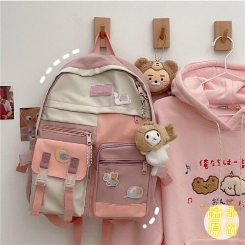 Girl College Student Backpack Cute Nylon Women School Bag Harajuku Lady Kawaii Backpack Female Fashion Badge Bag Book Trendy New