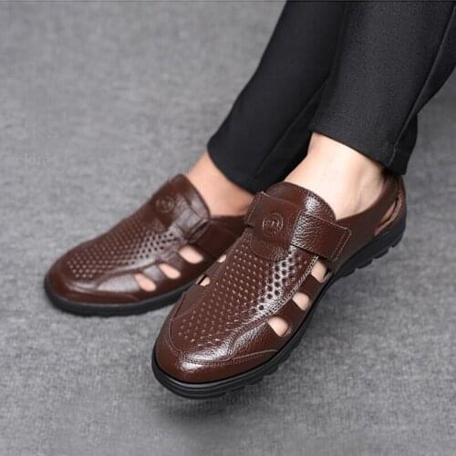 Brand New Men Summer Sandals Genuine Leather Casual Shoes Man Style Beach Sandals Fashion Velcro Men Sandal Big Size 38-48