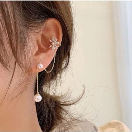 1PC New Fashion Crystal Flower Clip Earring for Teens Women Men Ear Cuffs Metal Cool Jewelry Vintage Retro Chain Earings