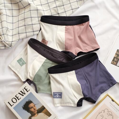 3 Pieces Mens Panties Boxer Shorts Mid Waist Men Underwear Boxer Cotton Breathable Soft Splicing Bicolor Underpants 2020 New