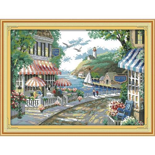 Everlasting Love Christmas The Seaside Cafe Ecological Cotton Cross Stitch 11CT 14CT Stamped Printed DIY Gift Wedding Decoration
