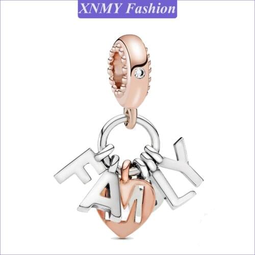 XNMY New Original Silver Color Family Letters Dangle Charm Fit European Pandora Charms Bracelet For Women DIY Jewelry Making