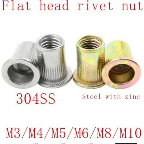 5-20pcs/lot rivet nut M3 M4 M5 M6 M8 M10 stainless steel or steel Flat Head blind insert nut Rivet Nut