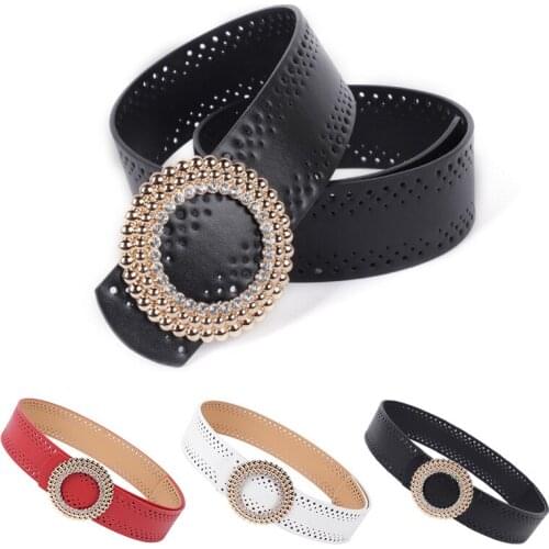 Womens Belt Full Diamond Rhinestone Belt Hollow Wide Leather Belts For Women Lady Dress All-match Waistband