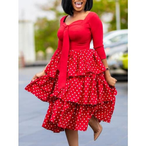 Women Dress Long Sleeves Cake Ruffles High Waist Elegant Office Ladies Party Date Out Spring Fashion 2021 Elastic African Female