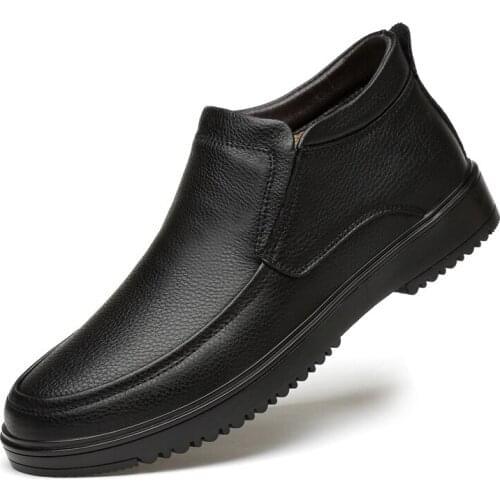 Winter Warm Boots Men Chelsea Boots Plush Fur Mens Boots Genuine Leather Footwear Business Men Boots