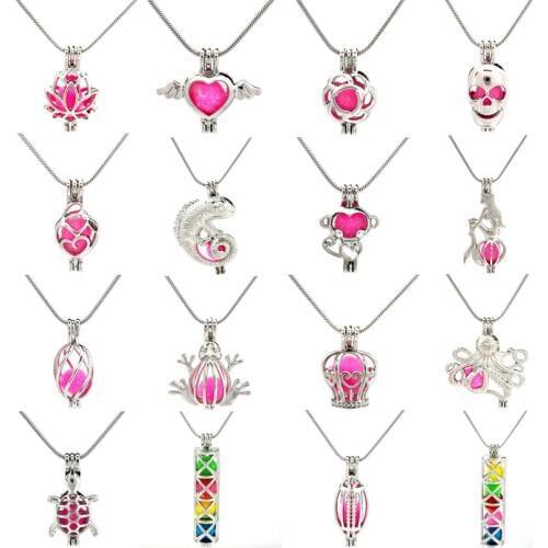 Snake Chain Mixed Animal Lotus Flower Cylinder Skull Bead Cage Locket Necklace 22'' Steel Chains Necklace Women Men Party Gift