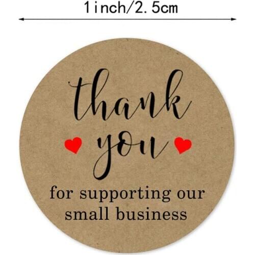 1 Inch Round Kraft Paper Thank You seal labels Hand Made With Love With Red Heart Stickers Paper Stationery sticker 500PCS/roll