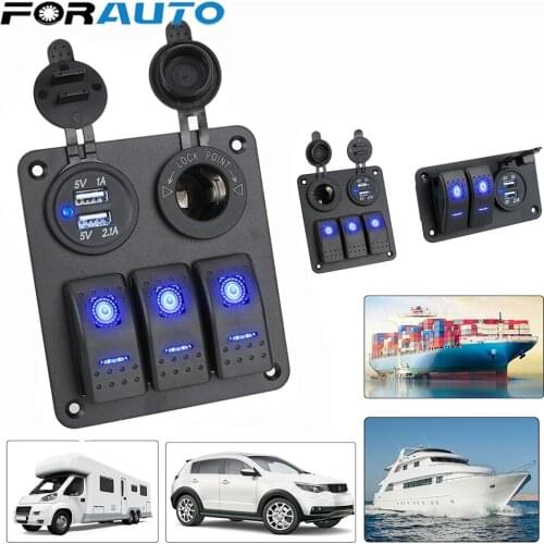 12/24V 2/3 Gang Boat Car Switch Panel Circuit Control Blue LED Waterproof Digital Voltmeter Dual USB Port Outlet Combination