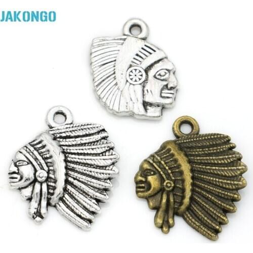 20pcs Antique Silver Bronze Plated Indians Charms Pendants for Bracelet Necklace Jewelry Making DIY Handmade 21x18mm