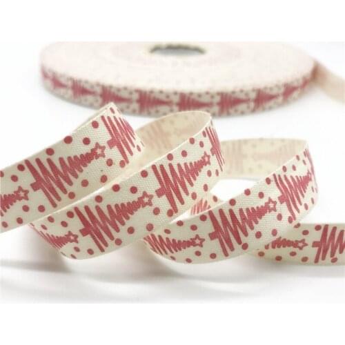 5Yards 10mm 15mm 25mm Printed Christmas Tree Ribbon Handmade Design Cotton Ribbon For Sewing Fabric Christmas Decoration