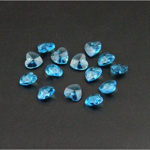 50pcs /lot 14mm Crystal Heart Pendant Aquamarine Crystal Drop Prism Lamp Part Suncatcher For Wedding & DIY