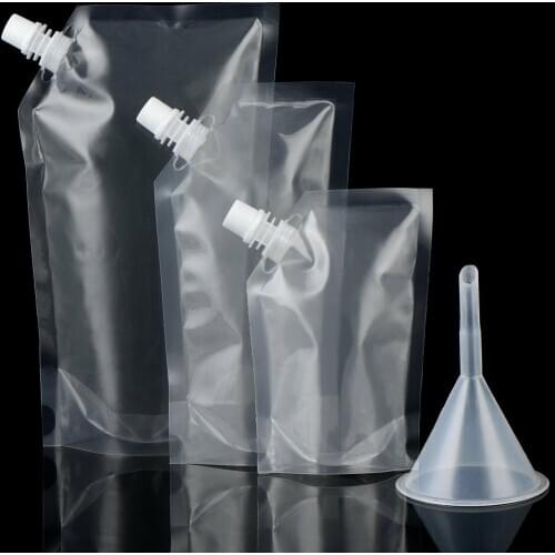 9Pcs/Set Plastic Drinking Pouch Flasks Reusable Leakproof Concealable Foldable Clear Flask Bags Juice Container with Funnel