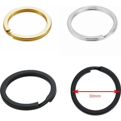 Julie Wang 10PCS 30mm Key Ring Matte Iron Keyring Split Key Chain Black Gold Silver Color Round Jewelry Making Accessory