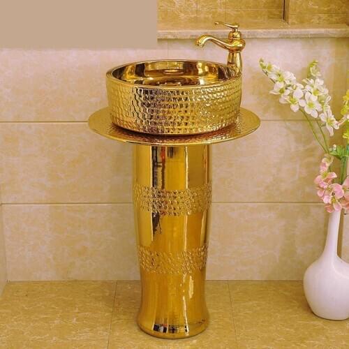 Jingdezhen Ceramic Art Golden Three-piece porcelain ceramic pedestal basin