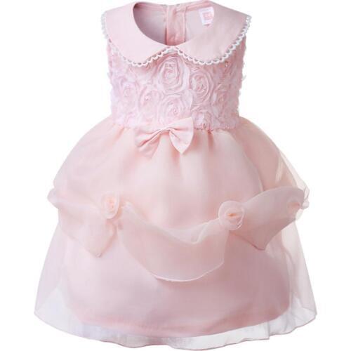 Baby Girl Dress for Princess Pink Lace Girl Infant 1 Year Birthday Wedding Party Gown for Baptism Christening 0-2 YEARS