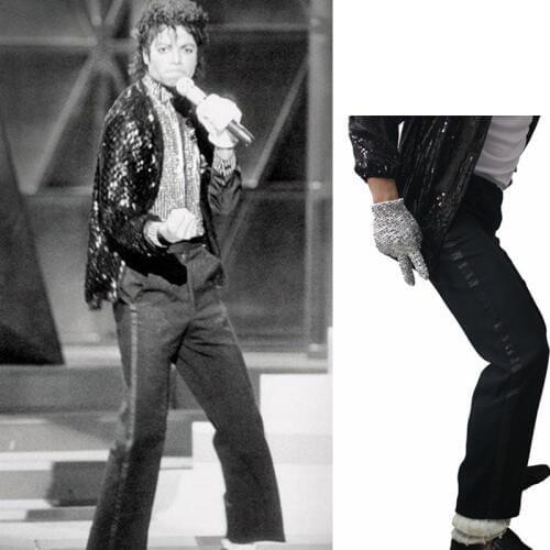 MJ Michael Jackson Black Billie Jean Entertainers Black Straight trousers Casual Cropped Jeans Elasticity Ankle-Length pants