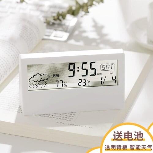 Nordic LED Silent Smart Weather Electronic Clock Ins Desktop Clock Perpetual Calendar Desktop Transparent Student Alarm Clock