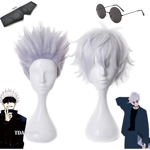 Gojo Satoru Cosplay Wigs Anime Jujutsu Kaisen Gojo Short Heat Resistant Synthetic Hair with Wig Cap Party Wig Without Eye Patch
