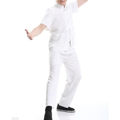 Hot Sale Summer Man Cotton Linen Short Sleeve Tang Clothes New Vintage Chinese Style Solid Color Kung Fu Shirt Top XXL 3XL Size