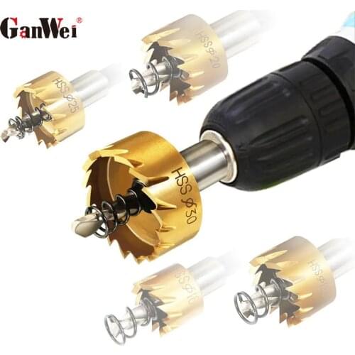 GanWei 5Pcs HSS 6542 Titanium Coated Hole Sawtooth HSS Hole Saw Cutter Pilot Drill bit Set 16/18.5/20/25/30mm Metal working Tool