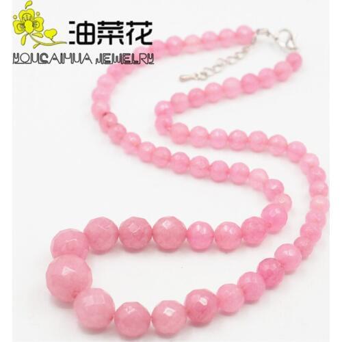 Beautiful Round 6-14MM Rose Red Chalcedony Stone Necklace Beads Necklace DIY Fashion Jewelry Making Design Mothers Day Gifts