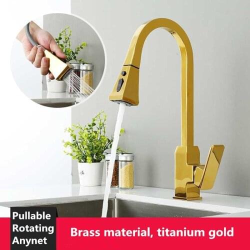 Kitchen Sink Faucets Brass Pull Out Spray Nozzle Mixer Tap Single Handle Hot & Cold Rotating Water Crane Tap Gold/Chrome/Black