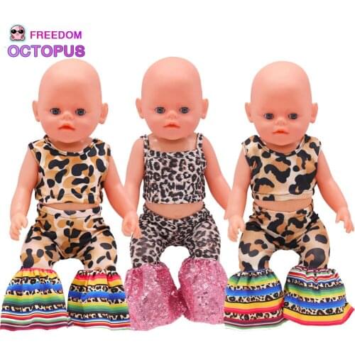 18 Inch American Doll Two-piece Clothes Leopard Print Flared Pants Clothes Suit For 43cm New Reborn Baby&OG Russia Girl Dolls