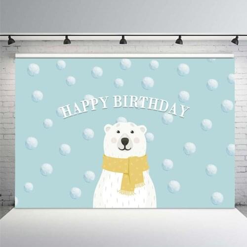 Mehofoto Cartoon Bear Photography Backdrops for Boy Birthday Party Newborn Baby Winter Christmas Photo Background White Snowball