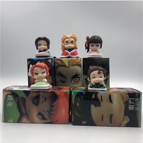 5PCS/Set Demon Slayer Kimetsu no Yaiba Kamado Tanjirou Nezuko Zenitsu Giyuu Inosuke Cute Sleeping Action Figure Model Toy